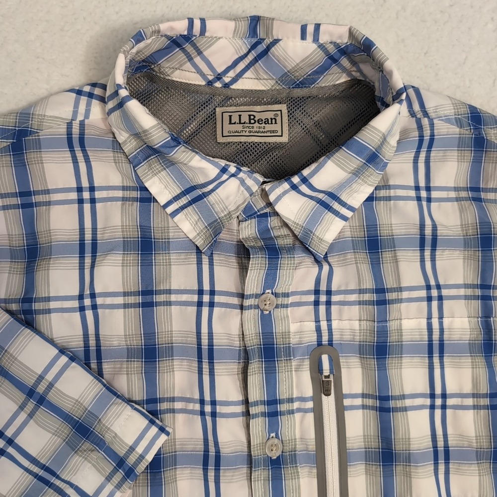 LL Bean Cool Weave Shirt Long Sleeve Mens Blue & White
